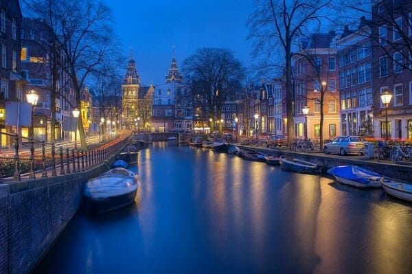 Amsterdam Canals Night. Amsterdam is a great city to visit on a wheelchair.