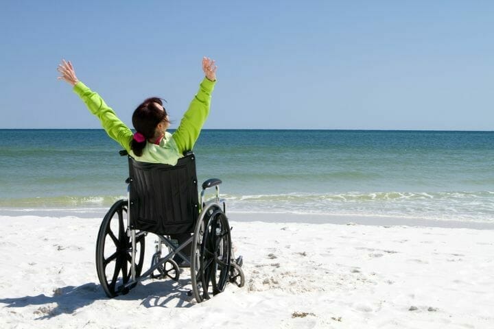 Disabled in a wheelchair on the beach