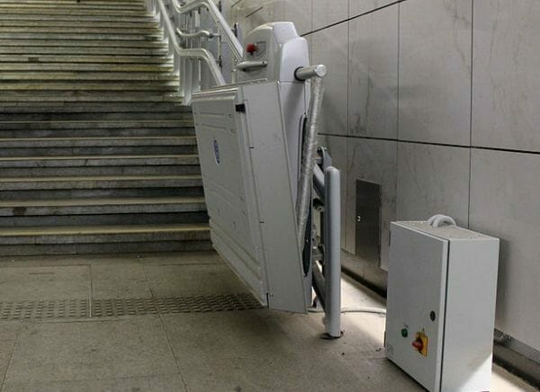 Wheelchair lift to get a wheelchair up or down stairs